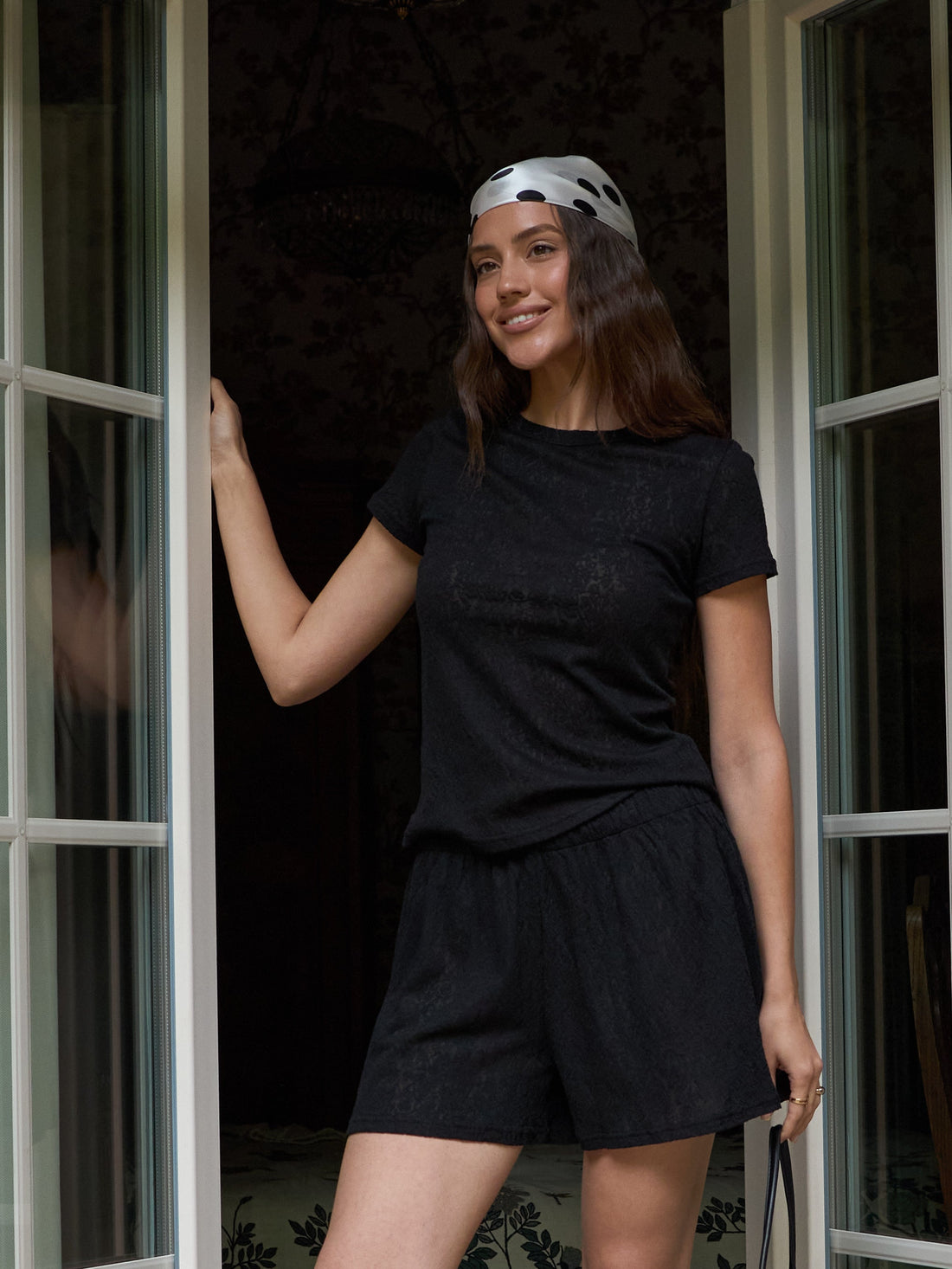 Black Lace Short-Sleeve Top
