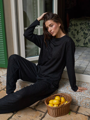 Black lace long-sleeve top worn as an everyday layer
