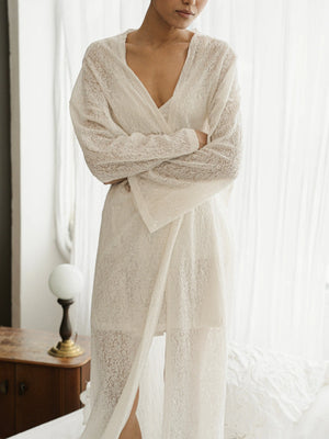 Ecru lace kimono by MUSSONY — shown with matching pieces