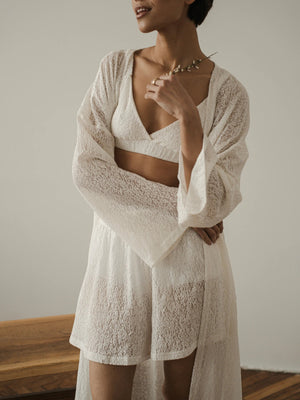 Ecru lace kimono by MUSSONY — resort styling
