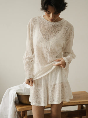 Ecru lace long-sleeve top by MUSSONY — resort styling