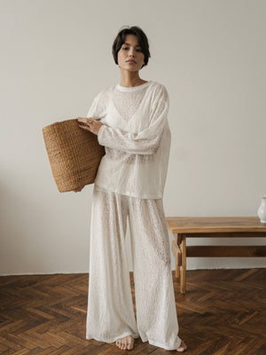 Ecru lace lounge pants by MUSSONY — everyday styling