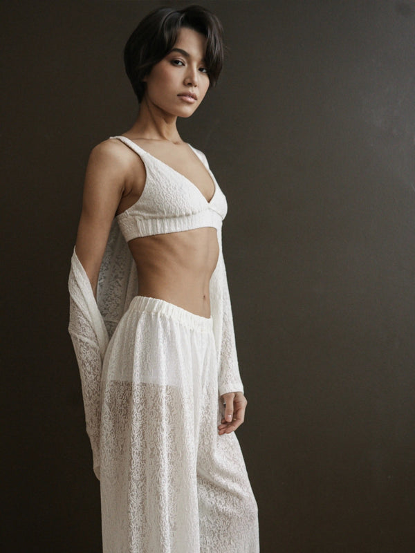 Ecru lace lounge pants by MUSSONY — alternative styling