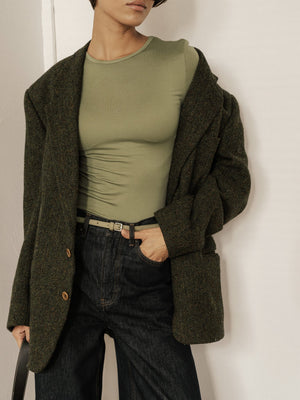 MUSSONY Lyocell Long Sleeve in Olive — fitted long-sleeve top in 95% lyocell, look 3