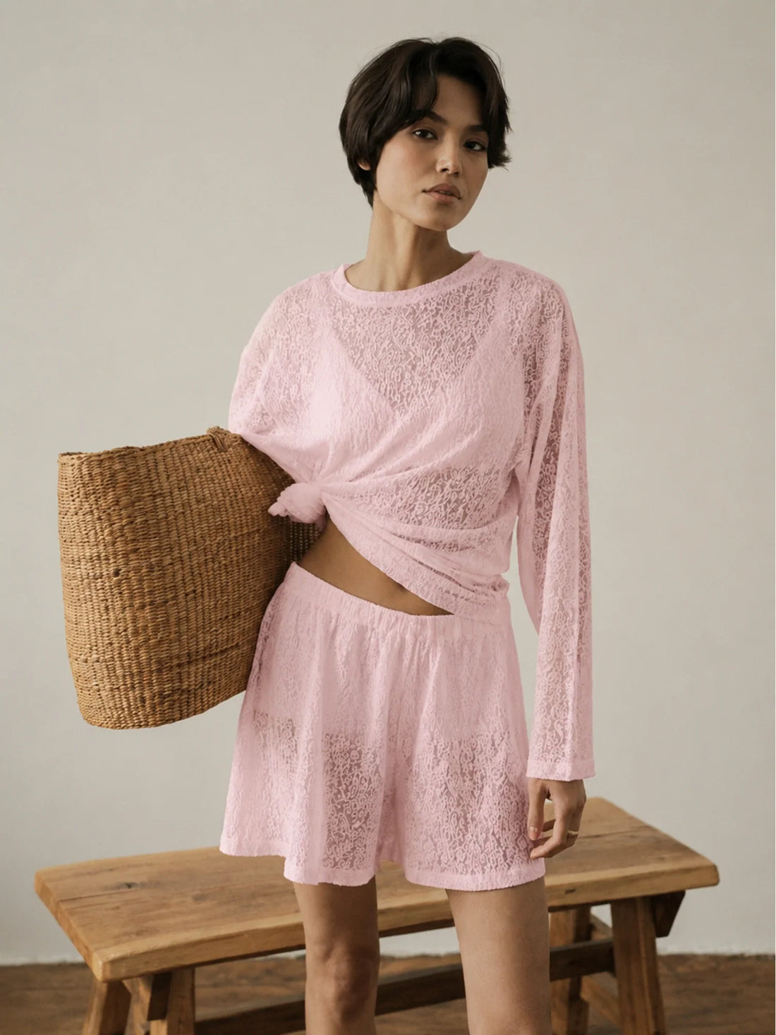 Blush Pink Lace Shorts