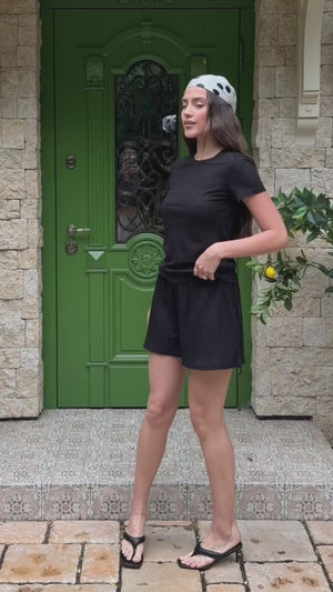 Black Lace Short-Sleeve Top